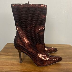 Anne Michelle Refuel-63 High Heel Boot Women's Size 9 with Sequin Burgandy